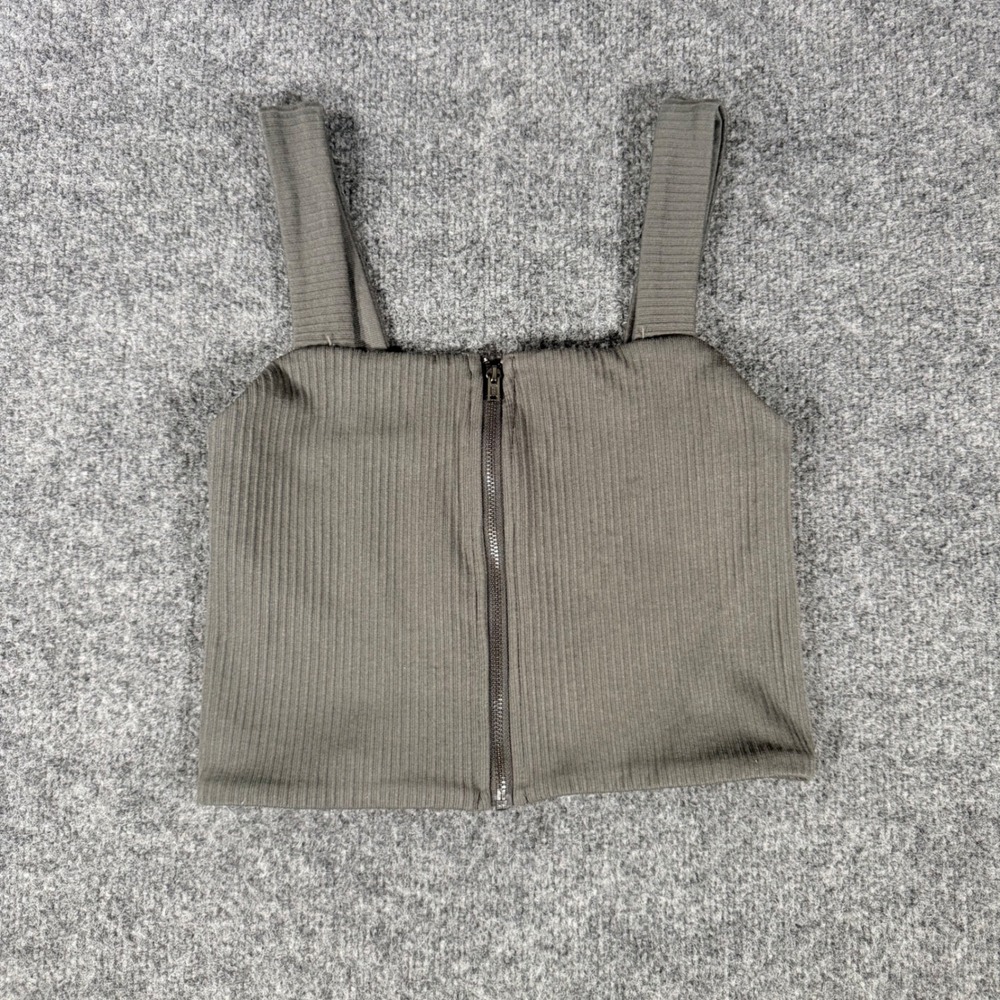 OFFLINE by Aerie Ribbed Zip Front Crop Tank Top Medium Olive Green Activewear M